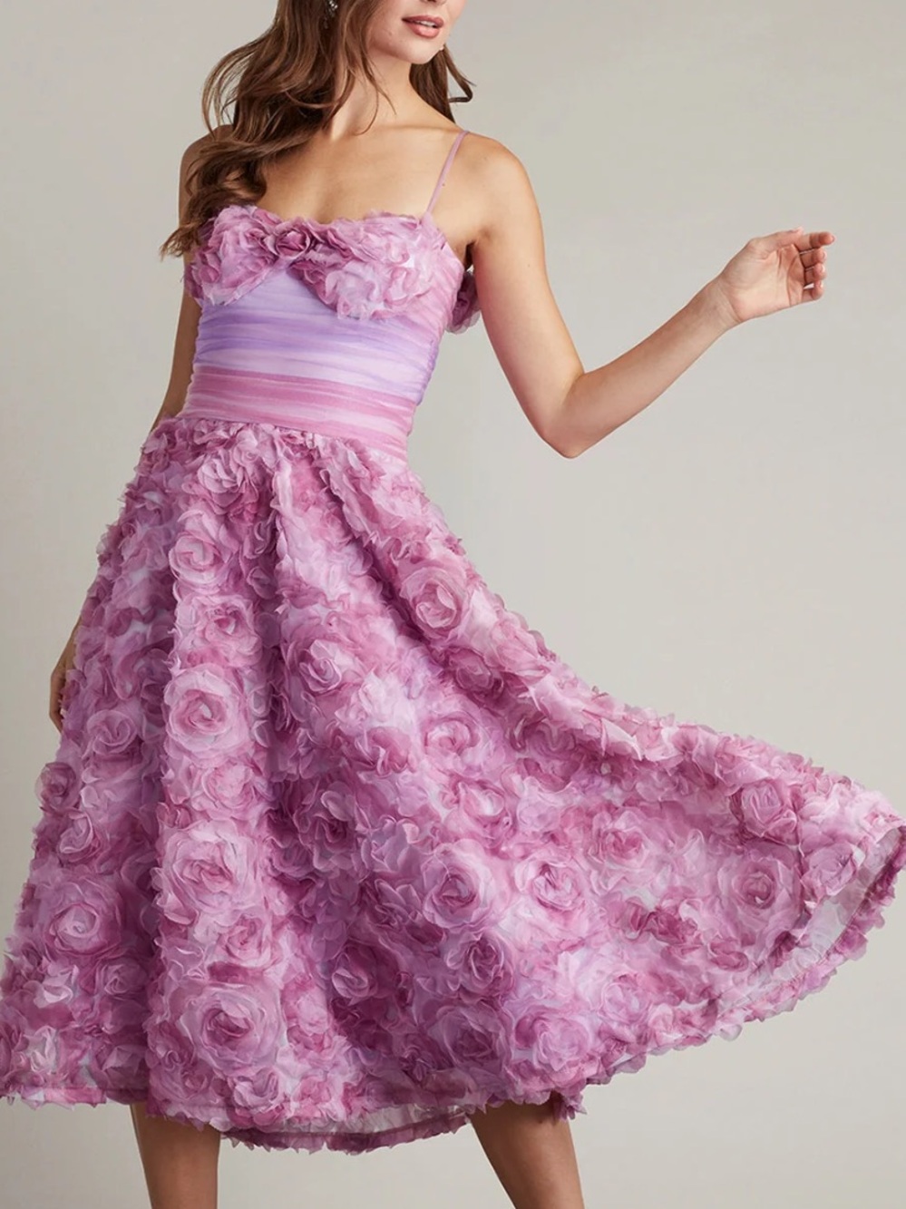 Tadashi Shoji Pink Floral Rosette Maxi Dress